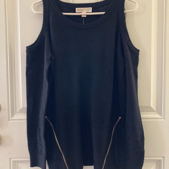 Michael Kors Black Cold Shoulder Sweater/Zipper Accent/Size L/$150 RETAIL/NEW!!! - Picture 1 of 7